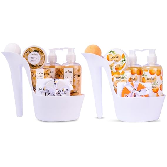 Draizee Gift Baskets for Women, 14 Pc Vanilla & Citrus Scented, | 2 Heel Shoe Bath & Body Sets, Self Care Kit, Relaxing Spa Essentials, Gift for Mom