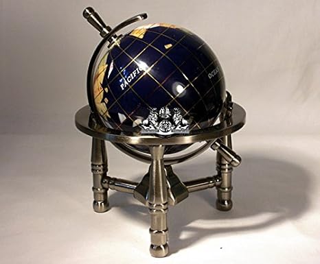 6" Tall Blue Lapis Gemstone Globe w/Tripod Silver Stand