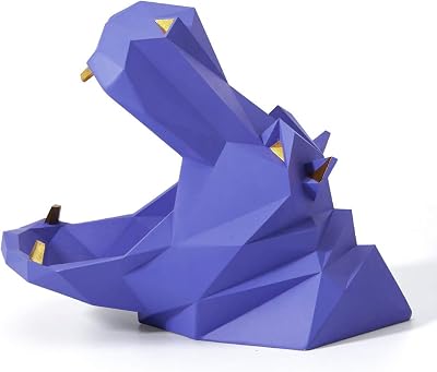 HAUCOZE Hippo Statue Candy Dish Key Bowl Animal Gifts Sculpture Modern Home Decor Accessories Pop Arts Polyresin Cookie Jar Purple 9.1 inch