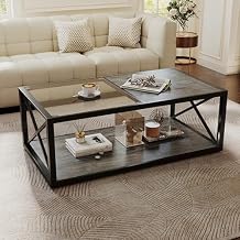 Bellemave Coffee Table for Living Room, Modern Industrial Center Table with Tempered Glass&Wood MDF Top, Tea Table with Storage Shelf, X-Frame Metal Support, 40 inch, Easy Assemble, Coffee
