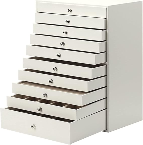 Jewelry Box Jewelry Box/Organizer/Case Faux Leather Handle Storage Box Drawer Type Jewelry Storage Box,10 Layer Jewelry Organizer Box(White)