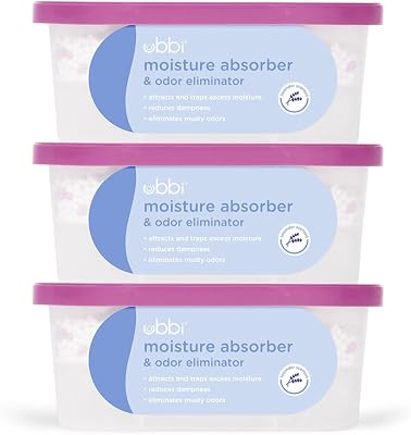 Ubbi Moisture Absorber and Odor Eliminator Tub, Attracts and Traps Excess Moisture, Reduce Dampness, Lavender Scented, 3 Pack