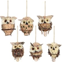 6pc Three Dimensional owl Pendant Straw Hanging Ornaments owl Rustic Twine Pendant Christmas Tree Hanging Pendant Ornaments Xmas Scene Decoration Gift Decor(#1)