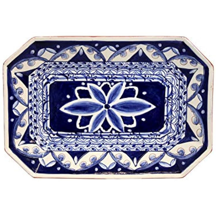 Casafina Ceramic Terracotta 13 Octogonal Platter - Alentejo Terracotta Collection, Blue-White | Dishwasher Safe Dinnerware Tableware | Food Safe Glazing | Restaurant Quality Serveware