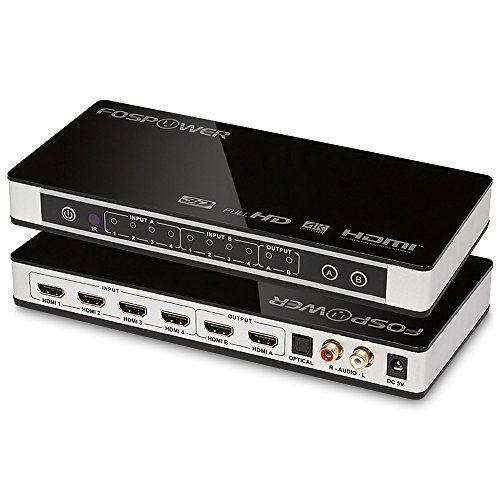 4 x 2 HDMI Matrix Switch [Ultra HD 4K x 2K], FosPower 4 in 2 Out SwitcherSplitter with Optical & LR Audio Output - Support 3D 1080p | ARC - Includes IR Remote Control & Power Adapter