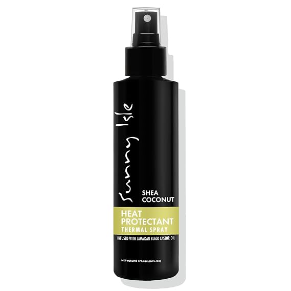 Sunny Isle Shea Coconut Heat Protectant Thermal Spray 6oz | Shea Butter, Coconut Oil & Jamaican Black Castor Oil Infused | Smooths, Adds Shine | Paraben & Sulfate Free, Color Safe