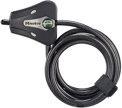 Master Lock Black Python Bike Lock with Key, Adjustable Metal Cable Lock has a Weather Resistant Vinyl Coating for Outdoor Equipment, Bicycles, Trail Cameras, 6 Feet Long, 8418D