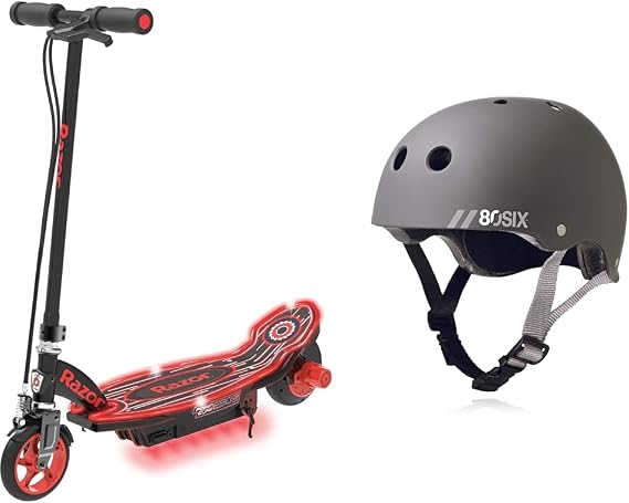 Razor Power Core E90 Electric Scooter with hub Motor, Push-Button Throttle, for Kids 8& 80Six Dual Certified Kids Bike, Scooter, and Skateboard Helmet, Grey Matte, Small/Medium - Ages 8+