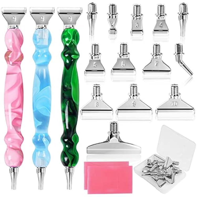 29pcs 5D Diamond Painting Pens Kit, 13 Metal Screw Thread Tips, 12 Painting Wax, 3 Resin Art Pens, Multi Placer Tips for DIY Crafts