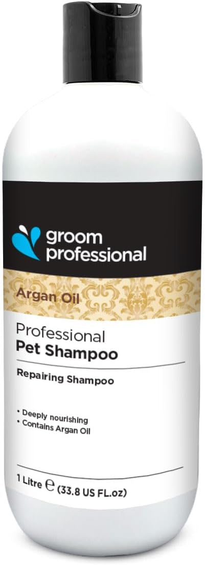 GROOM PROFESSIONAL Argan Oil Dog Shampoo - Nourishing & Repairing Shampoo for Dogs - Soothing Relief for Sensitive Dry or Itchy Skin - Restores Damaged Coat wVitamin E to Prevent Matted Coats, 1L