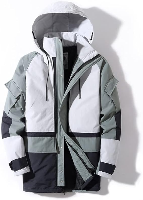 Winter Long Down Jacket Men Coat Hooded Patchwork Windproof Outerwear White Duck Parkas