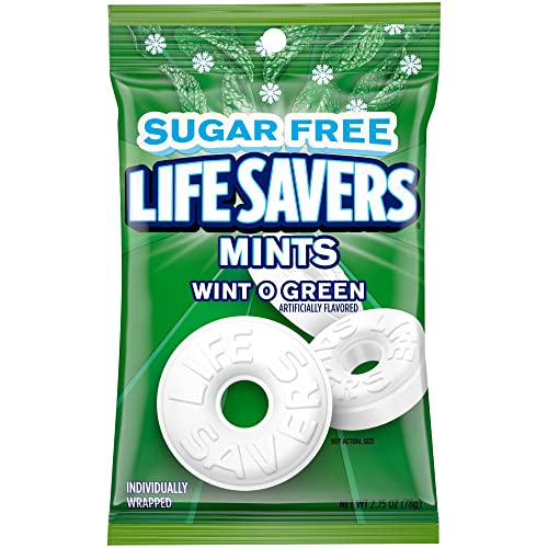 LIFE SAVERS Wint-O-Green Sugar Free Green Bag Individually Wrapped Breath Mints Hard Candy, 2.75 oz Bag