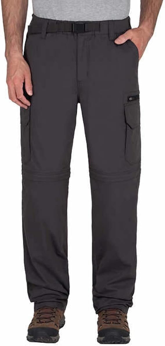 BC Clothing Men's Convertible Stretch Cargo Hiking Pants Shorts, Zippered Pockets (Large x 30L, Charcoal Grey)