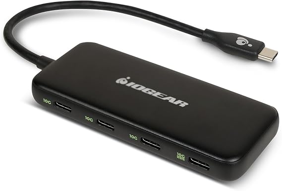 IOGEAR 4-Port USB-C Hub, USB 3.2 Gen 2 10Gbps, 100W Power Pass-Through, High-Speed USB-C Expansion Hub for SSDs, Hard Drives, Laptops, macOS, Windows (GUH3C4C)