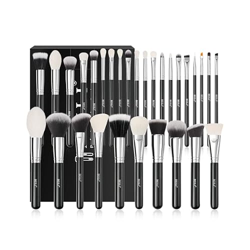 BEILI Makeup Brushes 30Pcs Professional Makeup Brush Set Premium Synthetic Kabuki Foundation Blending Brush Face Powder Blush Concealers Eye Shadows Make Up Brush Set (Black)