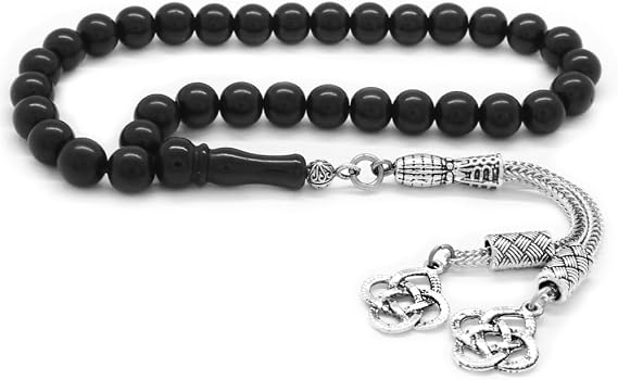 (Tasbihane) Blackproof Metal Double Kazaz Tasseled Sphere Cut Russian Oltu Rosary