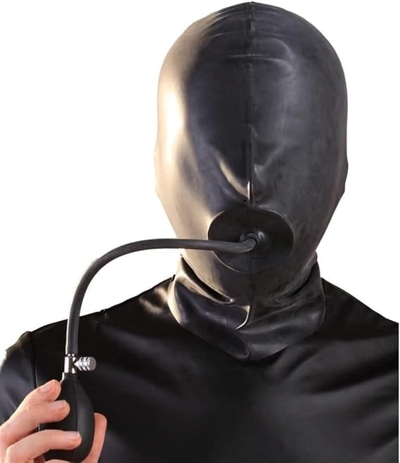 Black Latex Mask Inflatable Gap Rubber Hoods for Controlled Breathing Games Cosplay (XS)