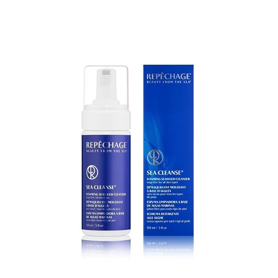 Repechage Sea Cleanse Foaming Seaweed Cleanser Hydrating Soap-Free Daily Facial Cleanser for All Skin Types with Seaweeds, AHAs, Soy Protein & Vitamin C Gently Exfoliating Face Wash 5 fl oz