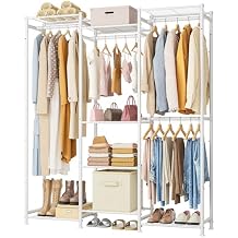 HOMIDEC Wardrobe Closet, 4 Hanging Spaces Portable Clothes Rack,Free Standing Closet Organizer and Storage System with Hanging Rods,Clothing Rack Suitable for Cloakroom,Bedroom,Entrances,etc.White