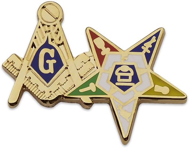 Square & Compass and Order of the Eastern Star Masonic Lapel Pin - [Gold & Blue][1'' Wide]