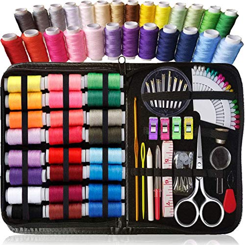 ARTIKA Sewing Kit for Adults and Kids 94 PCS - Small Beginner Set wMulticolor Thread, Needles, Scissors, Thimble & Clips - Emergency Repair and Travel Kits - Sewing Accessories and Supplies