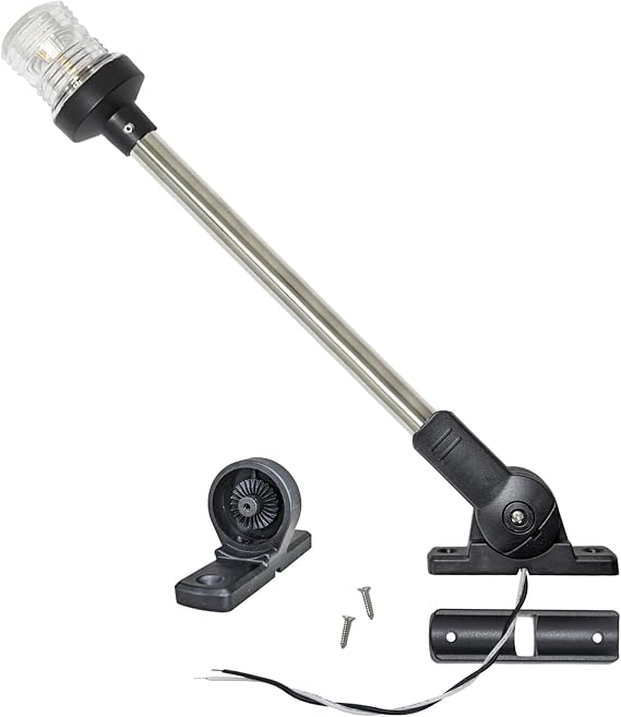Pactrade Marine 12V Marine Boat Yacht Pontoon Navigation Anchor Light 360 Degrees All Around Nature White LED Splashproof Black Housing USCG Certified Approved (Dual Adjustable Bases (H=16"))