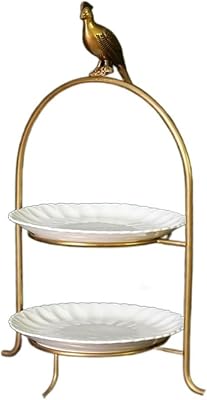 Cake Stand Light Luxury Brass Cake Rack Creative Parrot Shaped Decorative Dessert Rack Double Layer Ceramic Fruit Dessert Tray Cake Holder