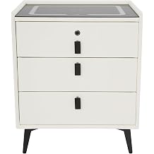 Smart Bedside Table LED Wireless Side Nightstand with 3 Drawers Wireless Charging USB Port Bluetooth Speaker Fingerprint Lock Tri-Color LED Light Solid Wood Nightstand (Beige White)