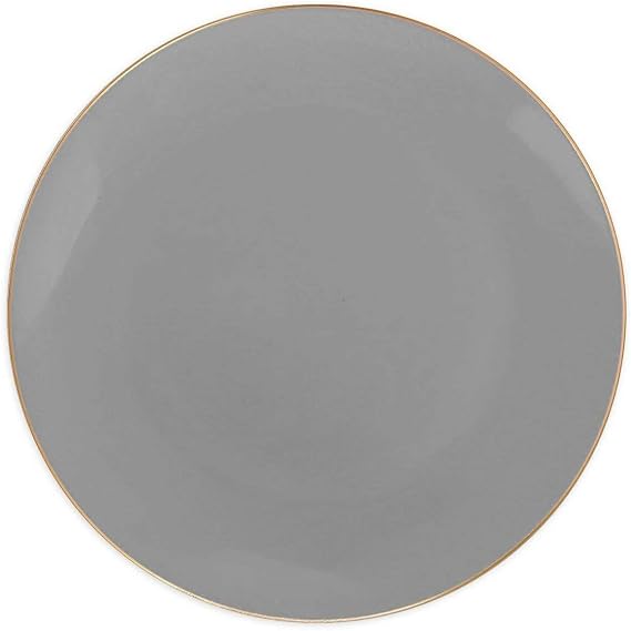 Elegant Gray & Gold Rim Organic Round Disposable Plastic Salad Plates - 7.5" (10 Ct) Perfect for Weddings & Special Occasions