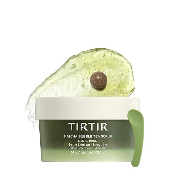 TIRTIR Matcha PDRN Bubble Tea Scrub | Soft Low-pH 6.6 Exfoliator, 5,000ppm Vegan Matcha PDRN, 6 Ceramide Complex, Redness Relief for Sensitive Skin, Korean Skincare, All Skin Types, (100g, 3.52oz)