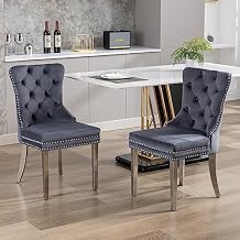 KCC Velvet Dining Chairs Set of 4, Upholstered High-end Tufted Dining Room Chair with Nailhead Back Ring Pull Trim Solid Wood Legs, Nikki Collection Modern Style for Kitchen, Beige