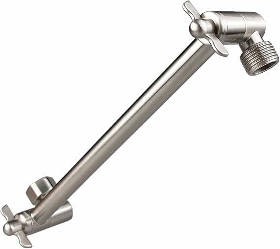 Shower Head Extension Arm - 11" Solid Brass Shower Arm with Universal Connection to Showerheads - Easily Adjustable The Height and Angle of The Rain or Handheld Shower (Brushed Nickel)