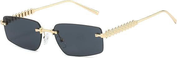 LJCZKA Rimless Rectangle Sunglasses for Women Men Retro Square Frameless Sunglasses Fashion Luxury Metal Frame UV Protection