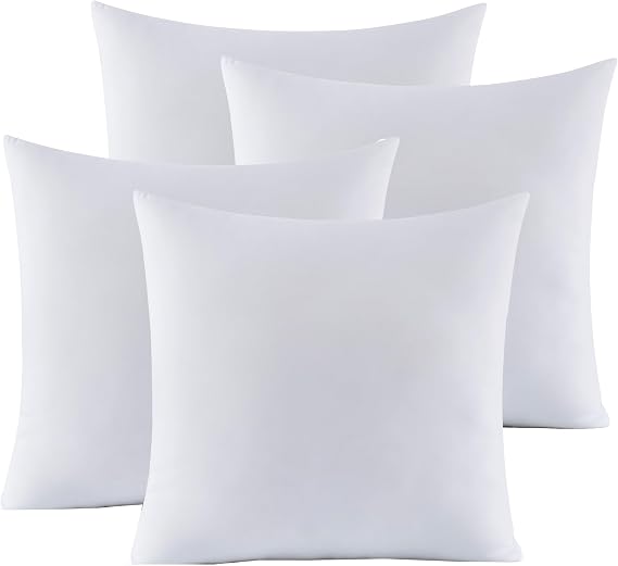 16X16 Pillow Inserts - Throw Pillow Set - Cushion Inserts for Decorative Throw Pillows Covers - Soft & Supportive Pillows for Couch, Sofa, Bed, or Chair, 4 Pack - 16" x 16"