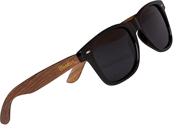 Woodies Walnut Wood Sunglasses with Black Polarized Lens and Real Wooden Frame for Men and Women - 100% UVA/UVB Ray Protection