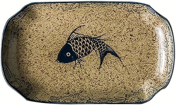 Dinner Plates Chinese Fish Plate Steamed Fish Special Rectangular Plate Dish Plate Home Retro Tableware Ceramic Deep Plate Large Dinnerware(C)