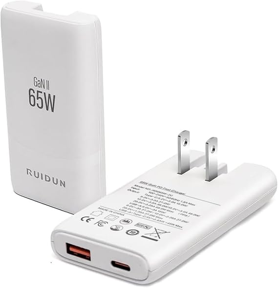 65W Flat GaN USB C Charger,Dual-Port Fast Wall Charger,PD 3.0 & QC 4.0,Foldable Plug for MacBook Pro/Air, iPhone 15, iPad Pro, Galaxy S24, Steam Deck & More (White)