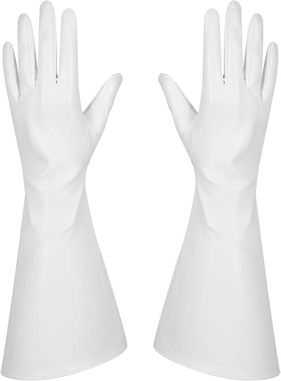 White Gauntlet Gloves, 15 Inch Long PU Leather Gloves with Flared Sleeve, Unisex for Cosplay and Costume