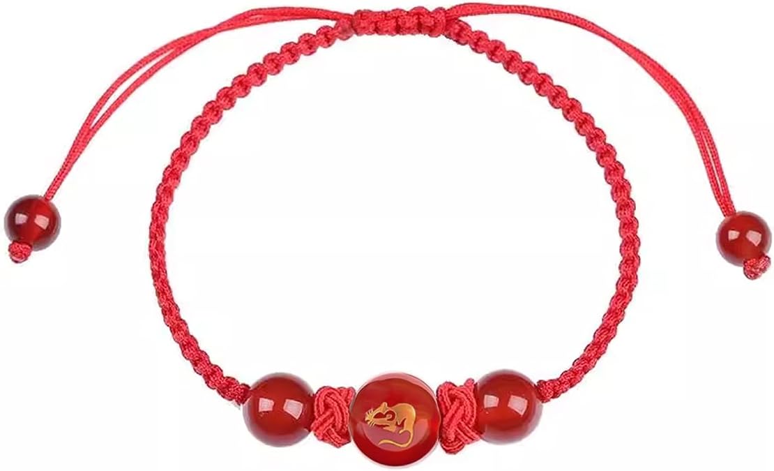 Chinese Good Luck Bracelet, Adjustable Red Rope Agate Bracelet bring Health, Wealth, and Luck for Women Men (Gift Box)