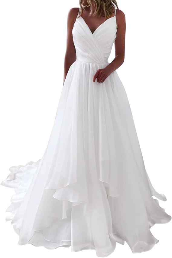 JAEDEN Wedding Dress Beach Long - Bridal Gown Pleat Chiffon Wedding Dresses for Bride