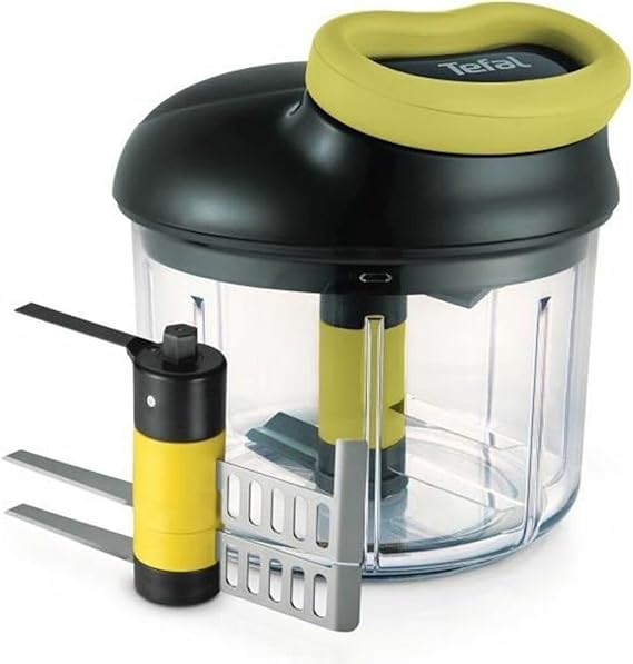 Tefal K1321324 Manual Chopper, 5 Seconds, 900 ml + Blades, Puree, Chop, Cutting, Mixing, Vegetables and Meat, Nuts, Onions, Stainless Steel Blades, Quick and Easy