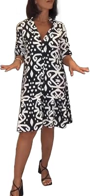 Womens V-Neck Elegant Printed Midi Dress Half Sleeve Abstract Art Boho Casual Sundress A-line Elegant Office Dresses