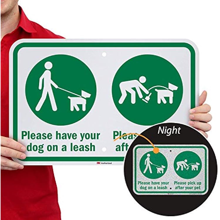 SmartSign - K-7114-EG-12x18 Please Have Your Dog On A Leash, Pick Up After Your Pet Sign | 12 x 18 3M Engineer Grade Reflective Aluminum Green on White