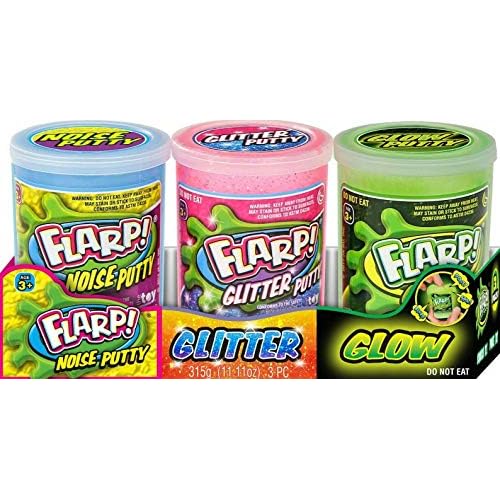 JA-RU Flarp Noise Putty Fidget Toy Variety Pack 1 Pack, 3 Units Glow in The Dark, Glitter & Classic Noise Putty for Kids, Sensory Stress Relief Toy & Slime Party Favors. 338-1
