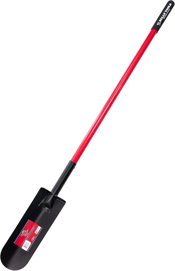 Bully Tools Drain Spade Shovel Heavy Duty 12-Gauge with Long Fiberglass Handle for Digging, Trench Work, Garden Tasks, Shovels for Gardening and Soil Cutting, Durable Digging Shovel Design, 58-Inch