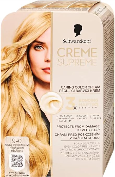 Schwarzkopf CREME SUPREME, Hair dye 9-0 Natural Very Light Blonde, Pack of 1