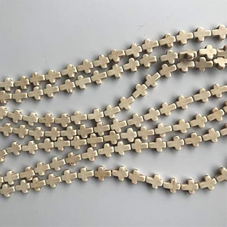 Ochoos Round Tube Natural Gem Stone White Blue Colorful Howlite Turquoises Beads 413MM Bracelet Fit Diy Charm Beads For Jewelry Making - (Color: Cross White)