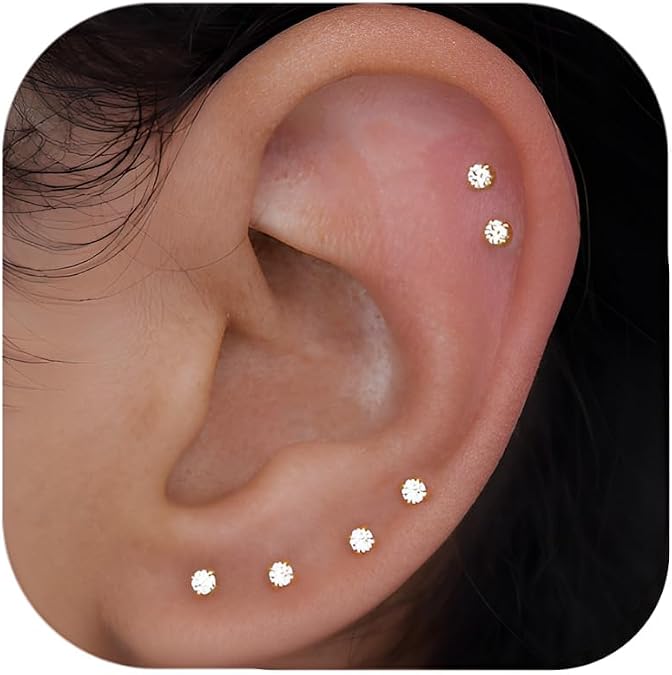 10 Pairs Small Stud Earrings for Women Hypoallergenic Multiple Piercings | Clear Sparkle, Lightweight Comfort for Everyday Wear, Second Third Hole Styling, Helix Ready, Easy to Stack, Minimal Look