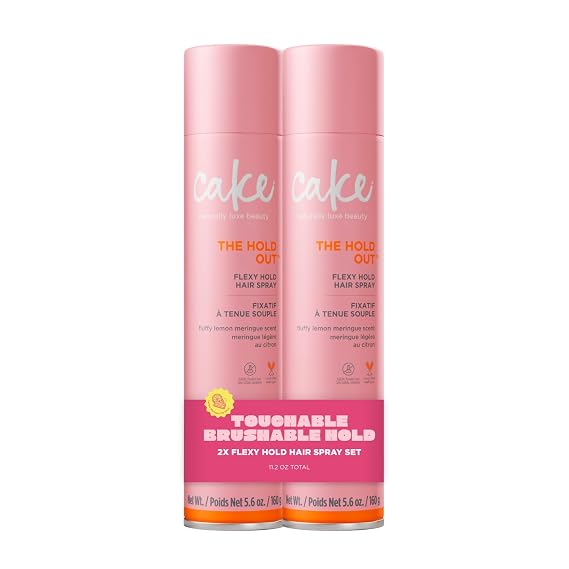 Cake Beauty Hairspray, The Hold Out For Crunch Free Brushable, Touchable, Flexible Hold & Soft Volume Vitamin E & Abyssinian Oil For All Hair Types- 5.6 Oz. 2 Pack