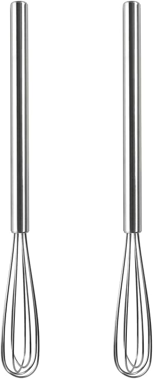 Webake 2 Pack Mini Whisks 304 Stainless Steel Small Whisks, 10.25" Coffee Whisk for Cooking Milk Egg Blending Whisking Beating Stirring
